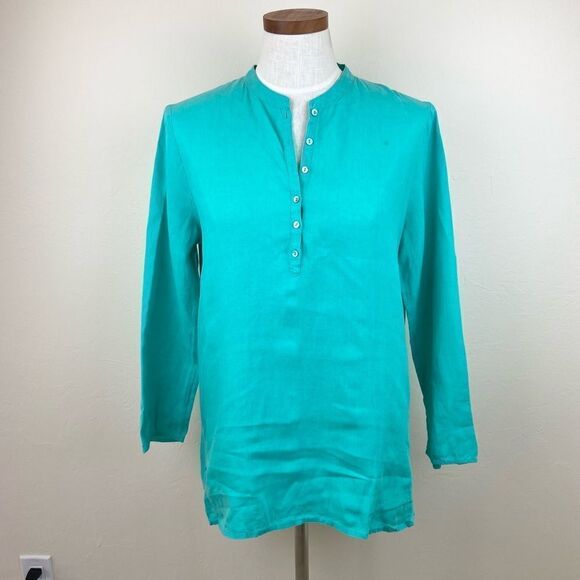 Eileen Fisher Linen Quarter-Button Top - Picture 1 of 7